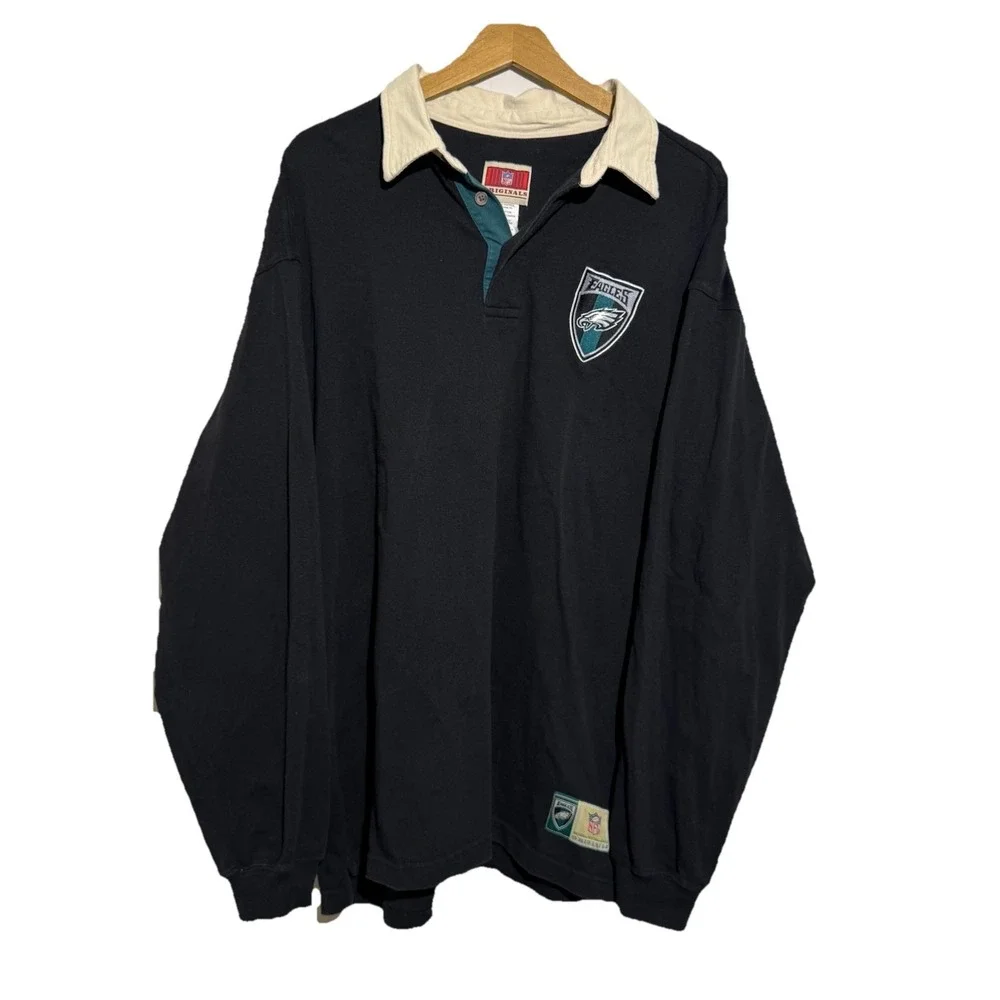 VTG Philadelphia Eagles NFL Originals Rugby Long‎ Sleeve Shirt 2003 Sz Large Y2K